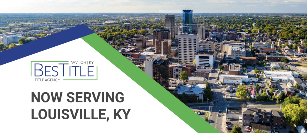 The skyline of Louisville, Kentucky with the BesTitle logo and the words "NOW SERVING LOUISVILLE, KY."